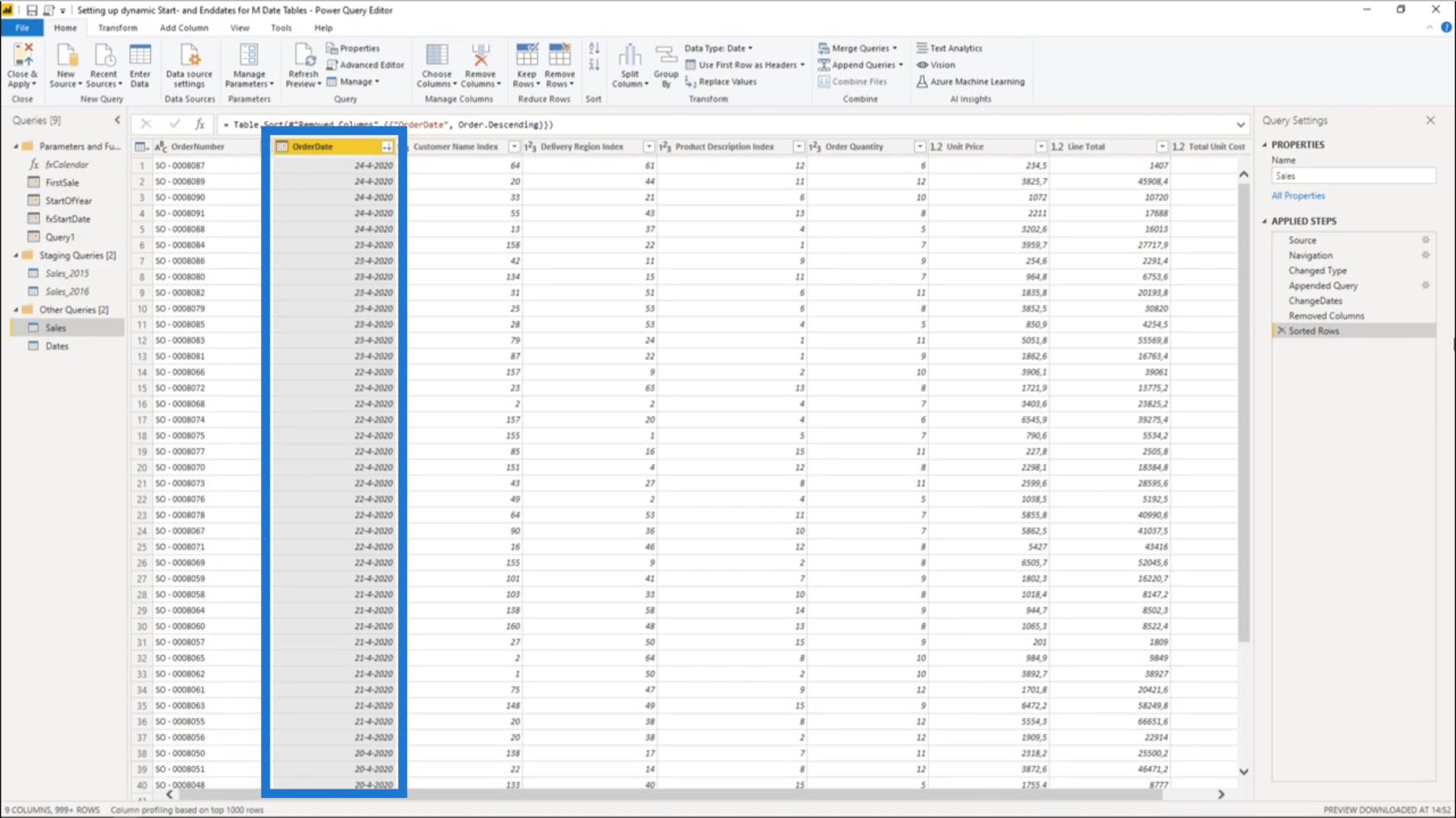 Configuration d'une date de début et d'une date de fin dynamiques pour les tables de dates Power Query