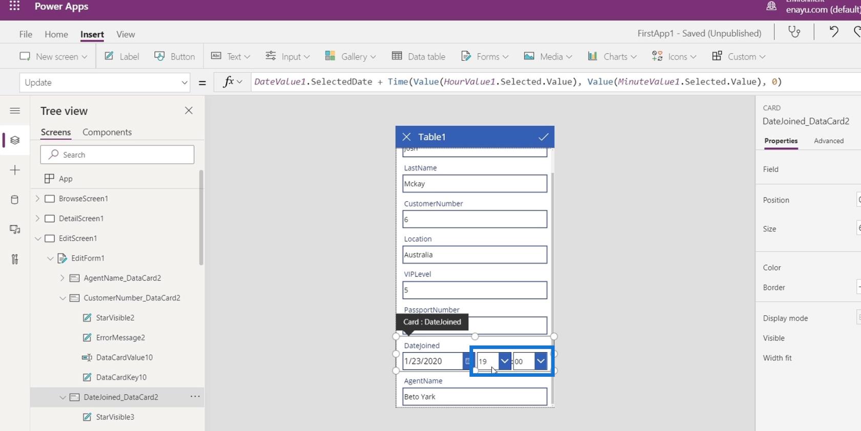 PowerApps 屏幕：編輯和更新