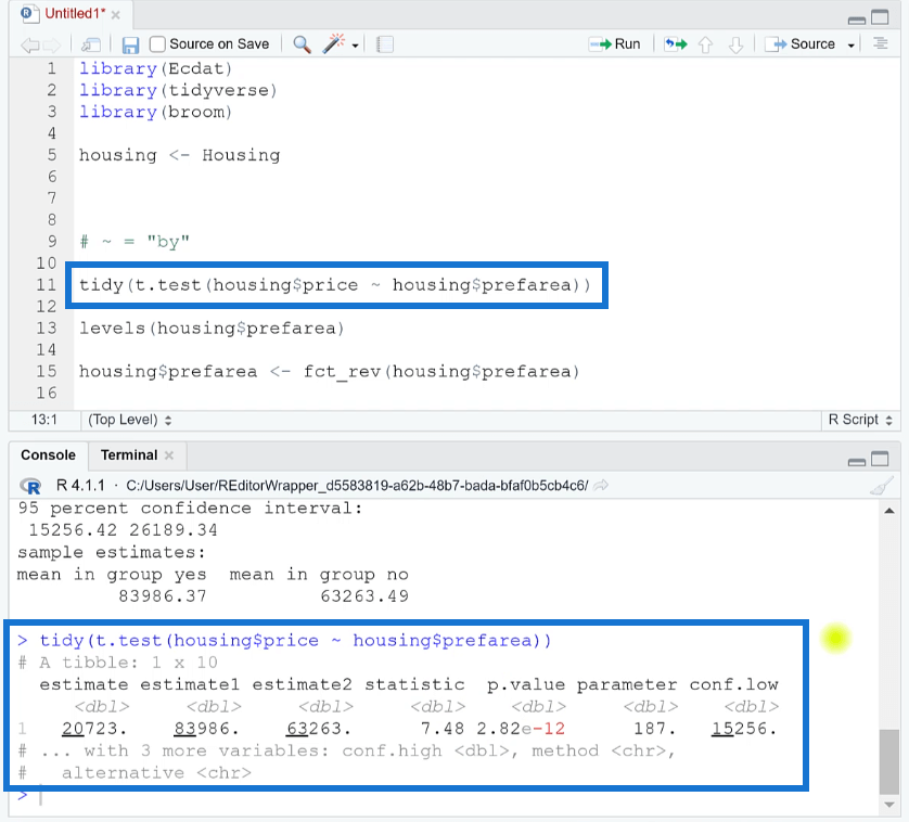 Comment effectuer un test T dans RStudio