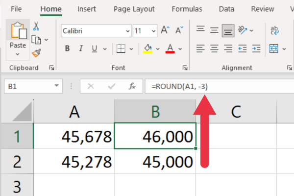 如何在 Excel 中四捨五入到最接近的千位