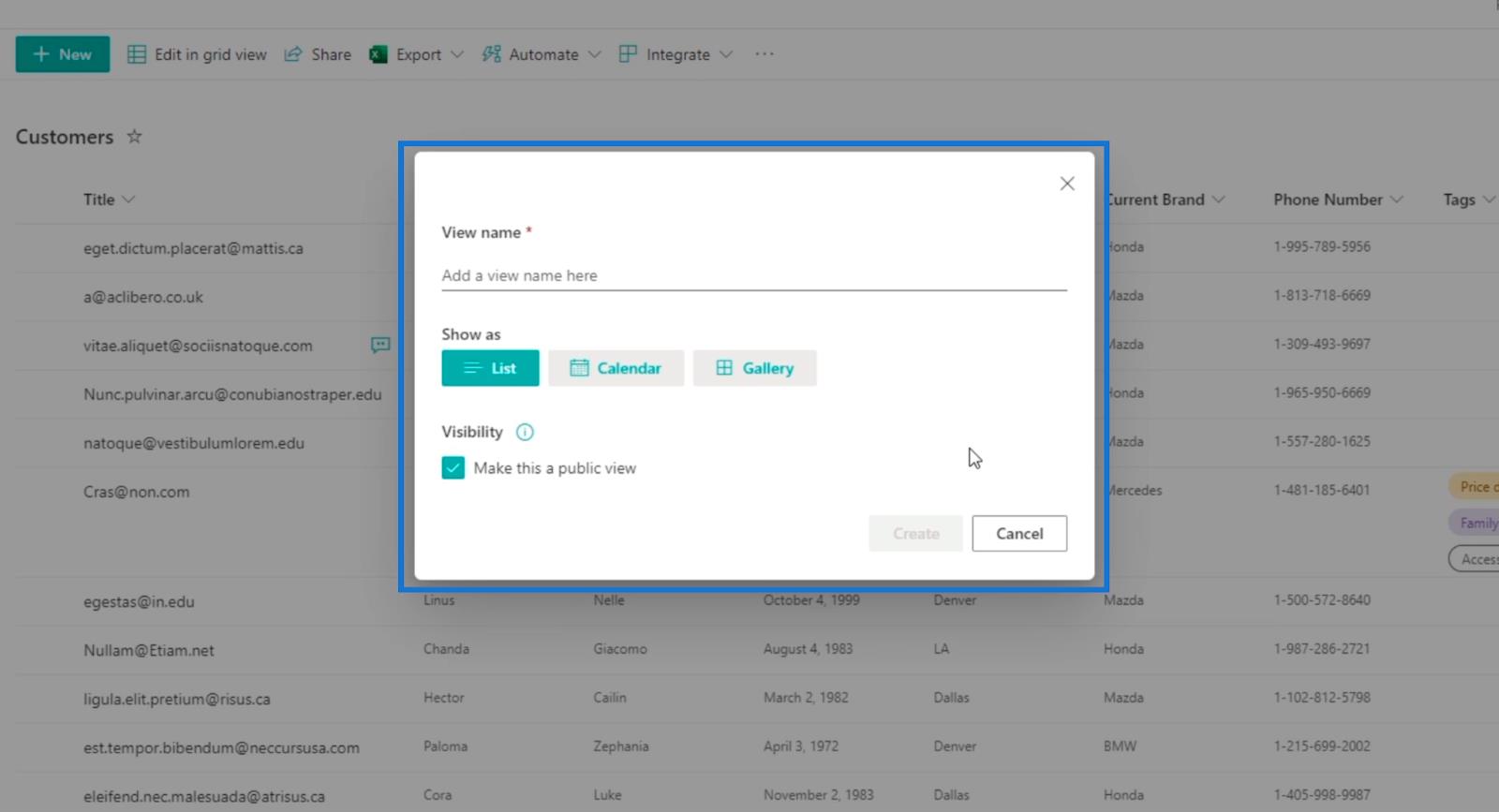 La vue du calendrier de la liste SharePoint