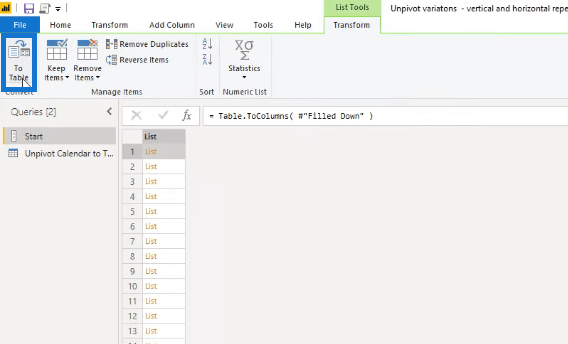 Transformer la disposition du type de calendrier en format tabulaire dans LuckyTemplates à l'aide de l'éditeur de requête