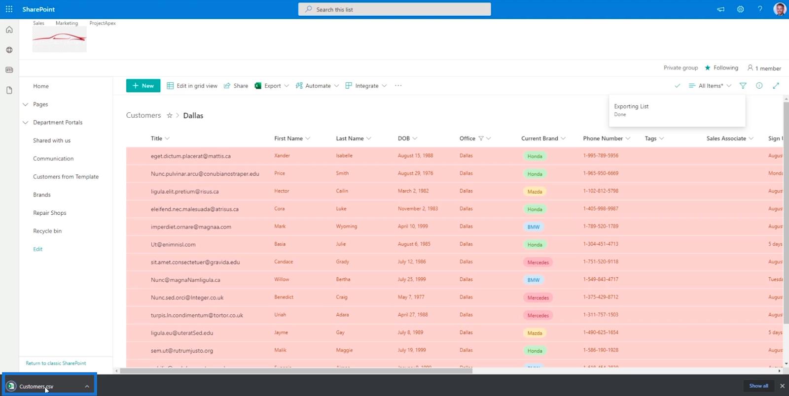 Exportar listas do SharePoint para Excel ou arquivo CSV