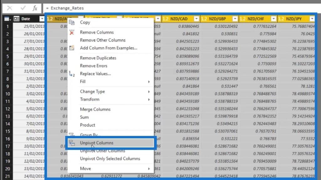 Comment annuler le pivot des colonnes dans LuckyTemplates