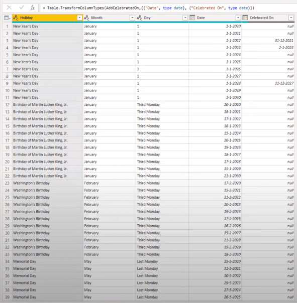 Calendrier perpétuel des vacances – POTW #12 (Solution Power Query)