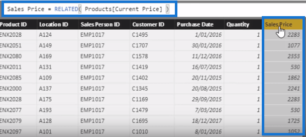 Comparaison des colonnes calculées et des mesures dans LuckyTemplates