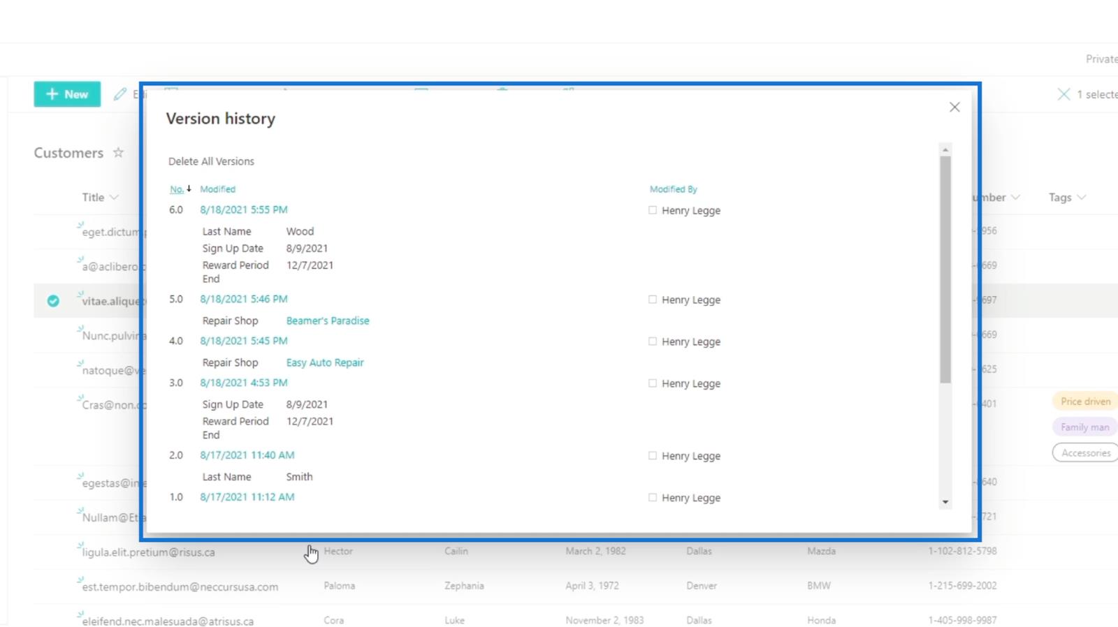 SharePoint 列表中的版本歷史記錄