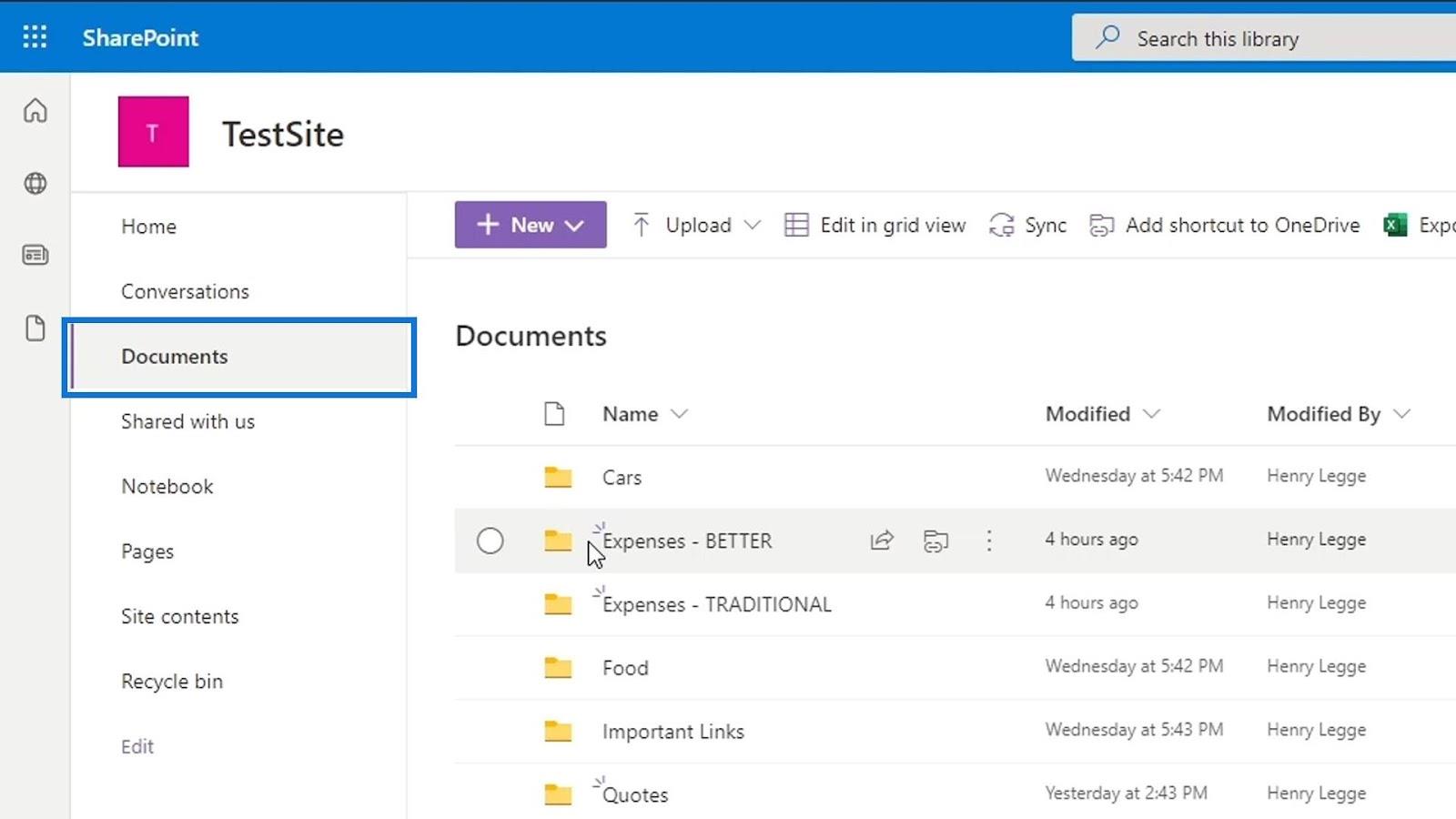 Ajout d'une bibliothèque de documents dans SharePoint