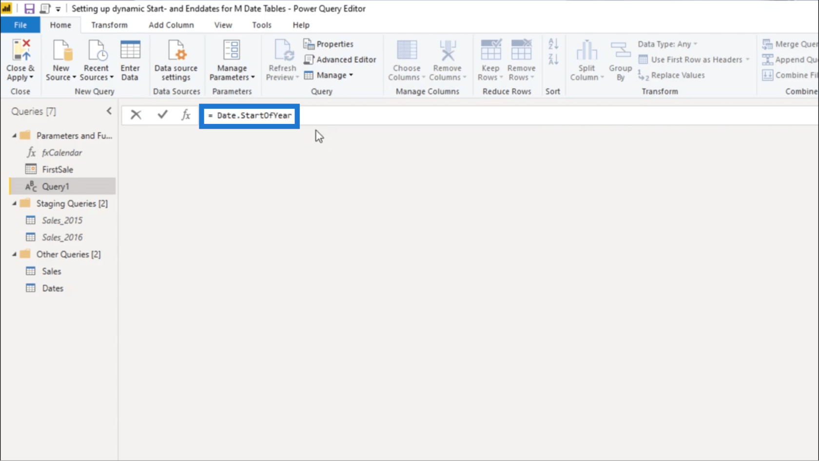 Configuration d'une date de début et d'une date de fin dynamiques pour les tables de dates Power Query