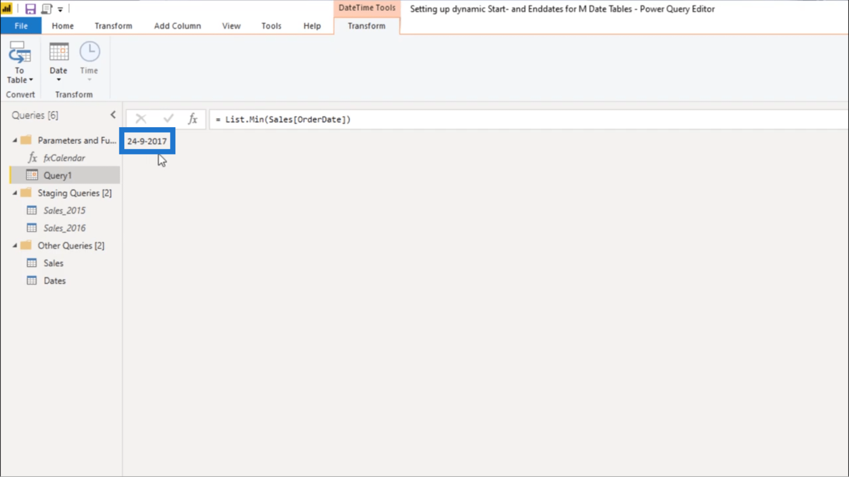 Configuration d'une date de début et d'une date de fin dynamiques pour les tables de dates Power Query