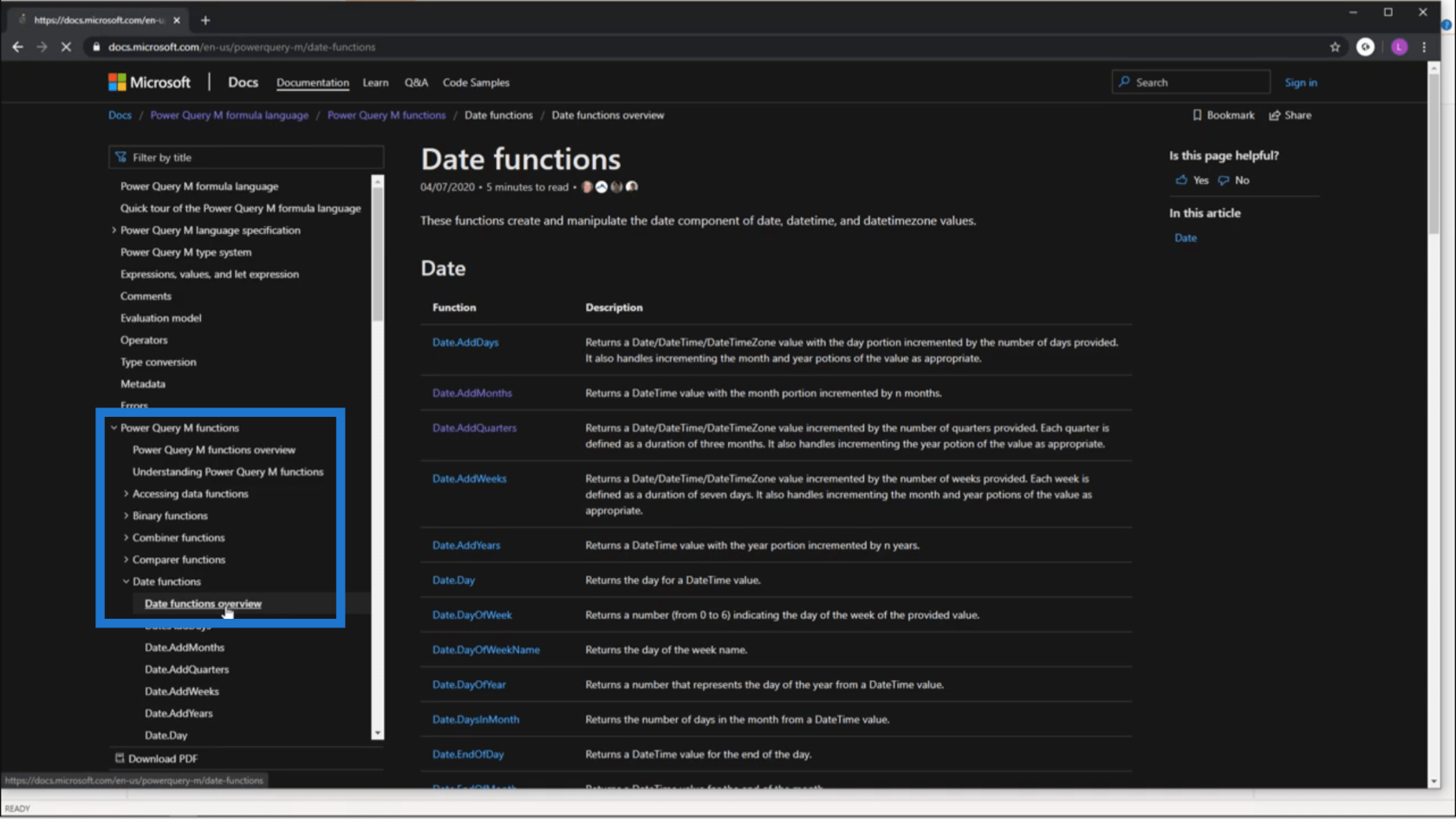 Configuration d'une date de début et d'une date de fin dynamiques pour les tables de dates Power Query