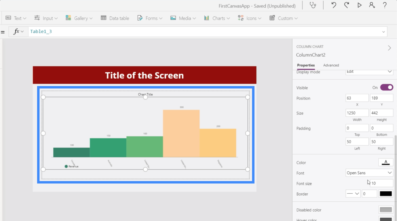 Tableaux, graphiques et images dynamiques PowerApps