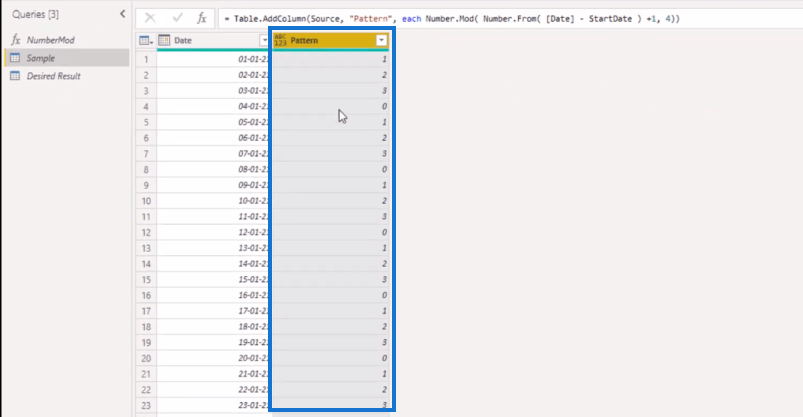 Power Query M : Modèle 0-1 en alternance dans le tableau des dates