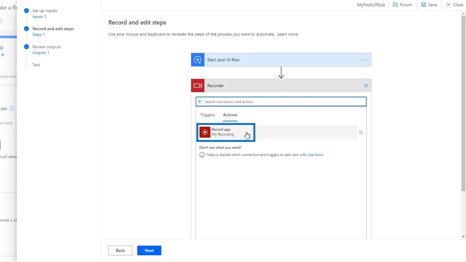 Entrées de flux d'interface utilisateur dans Microsoft Power Automate