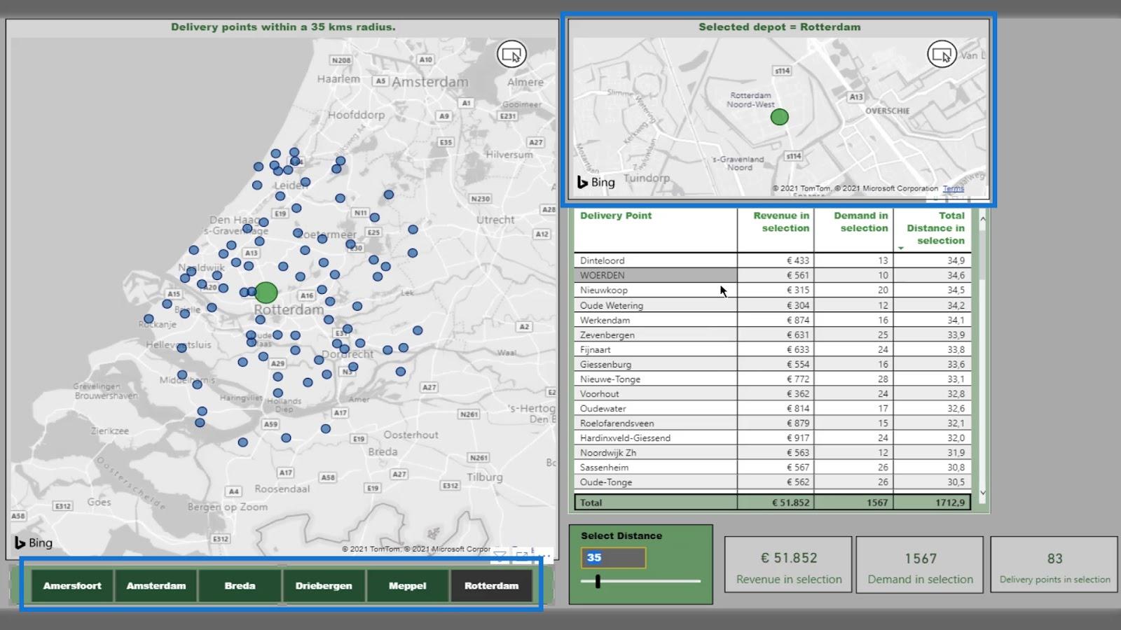 Calculul distanței pe hartă |  Analiza geospațială LuckyTemplates