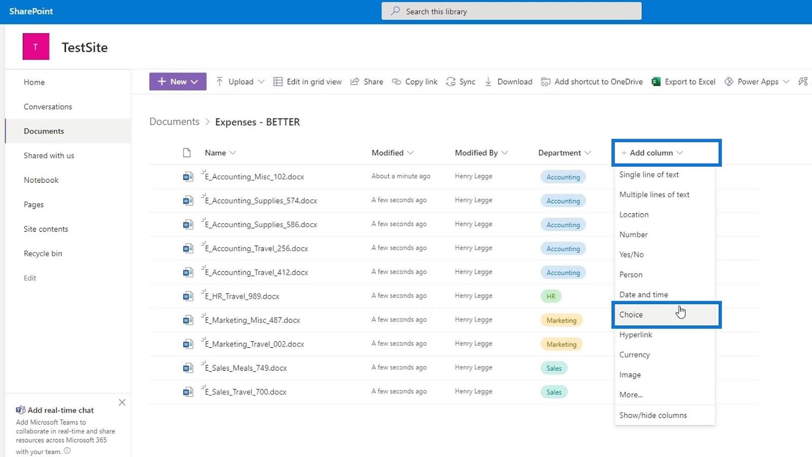 使用列在 SharePoint 中添加元數據