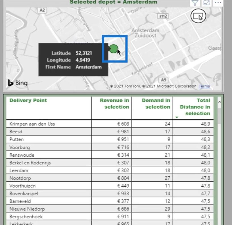 Calculul distanței pe hartă |  Analiza geospațială LuckyTemplates