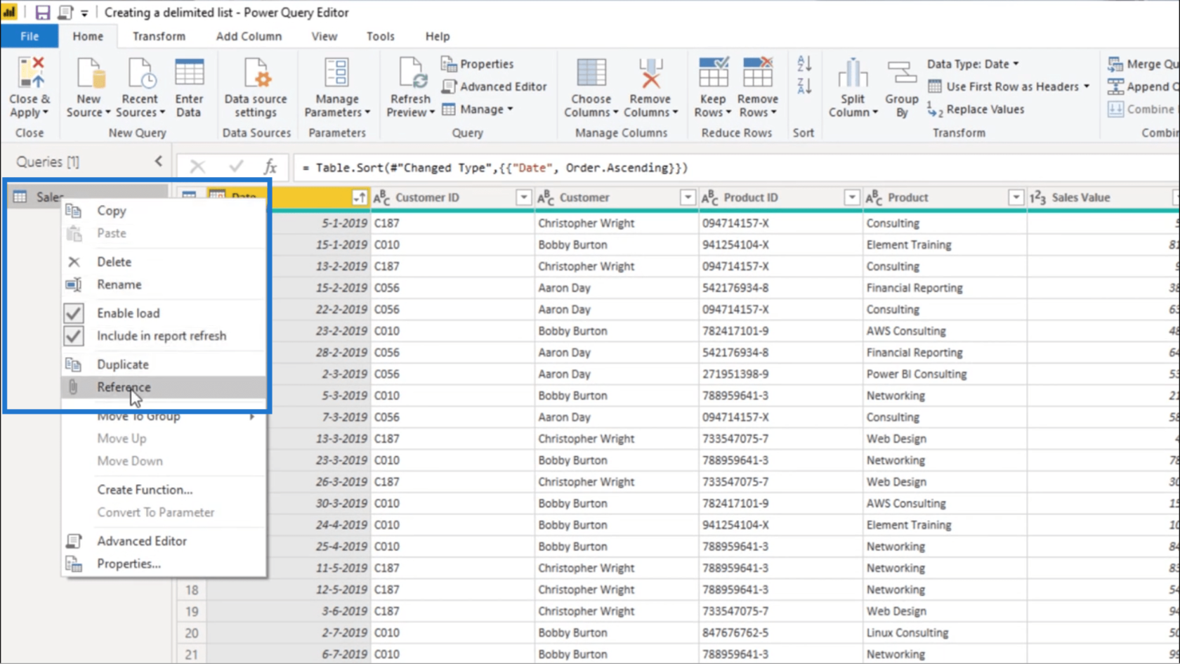 Créer une liste délimitée dans Power Query - Tutoriel de l'éditeur de requête