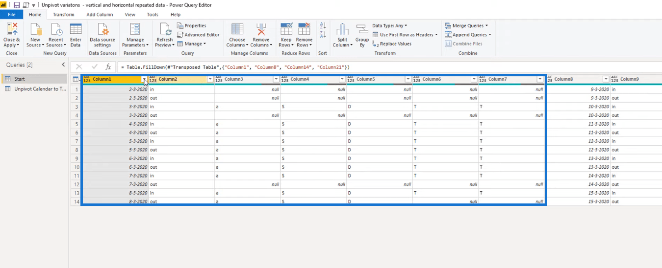 Transformer la disposition du type de calendrier en format tabulaire dans LuckyTemplates à l'aide de l'éditeur de requête