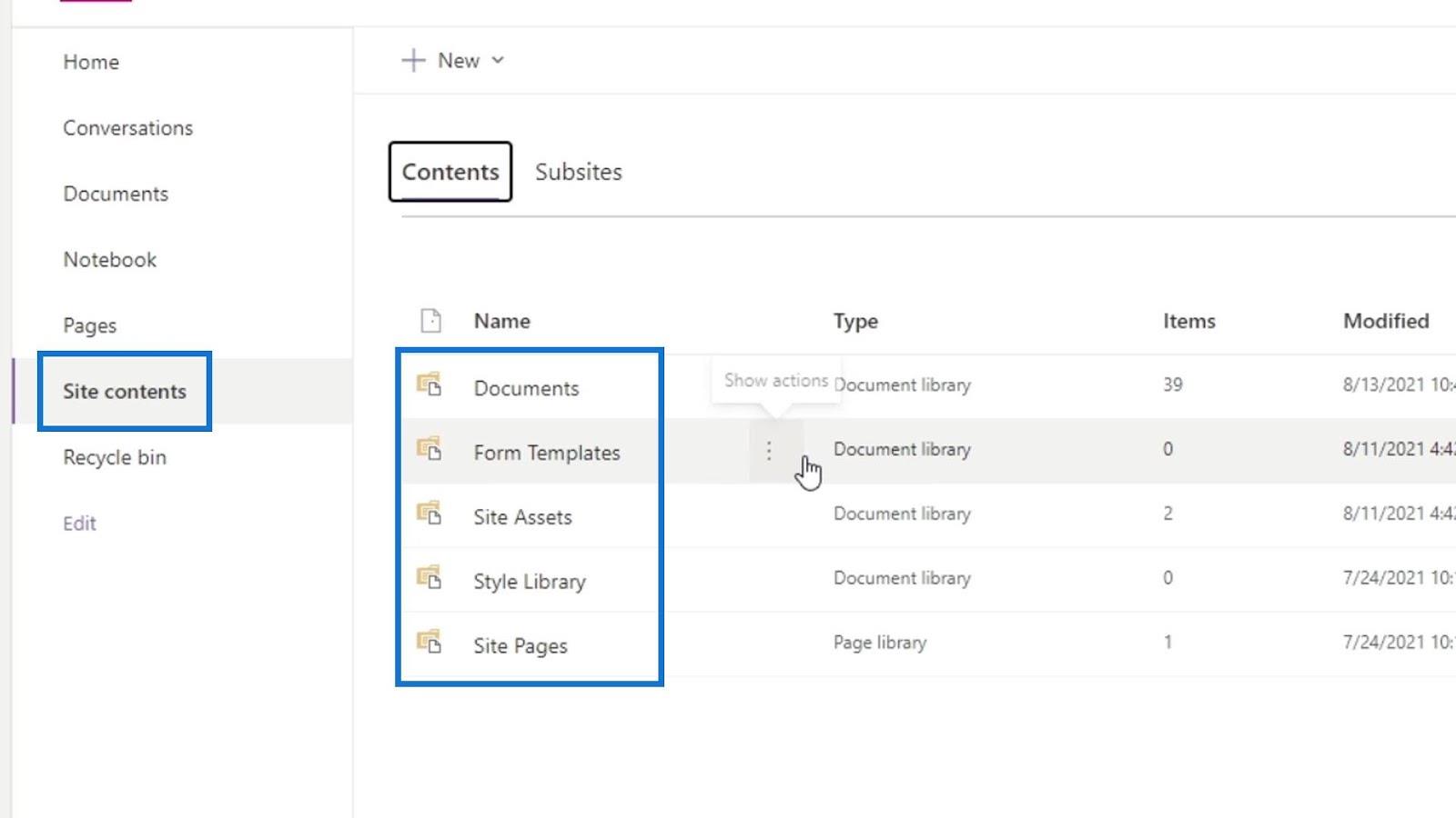 Ajout d'une bibliothèque de documents dans SharePoint