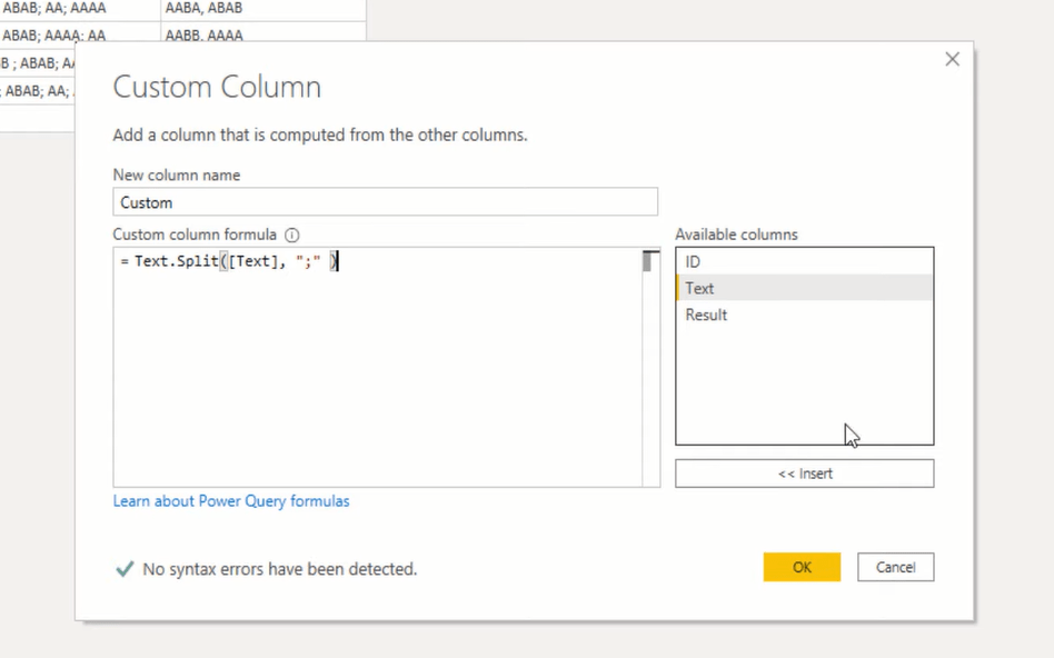 Usando o editor avançado do Power Query para extrair valores antes de um texto específico