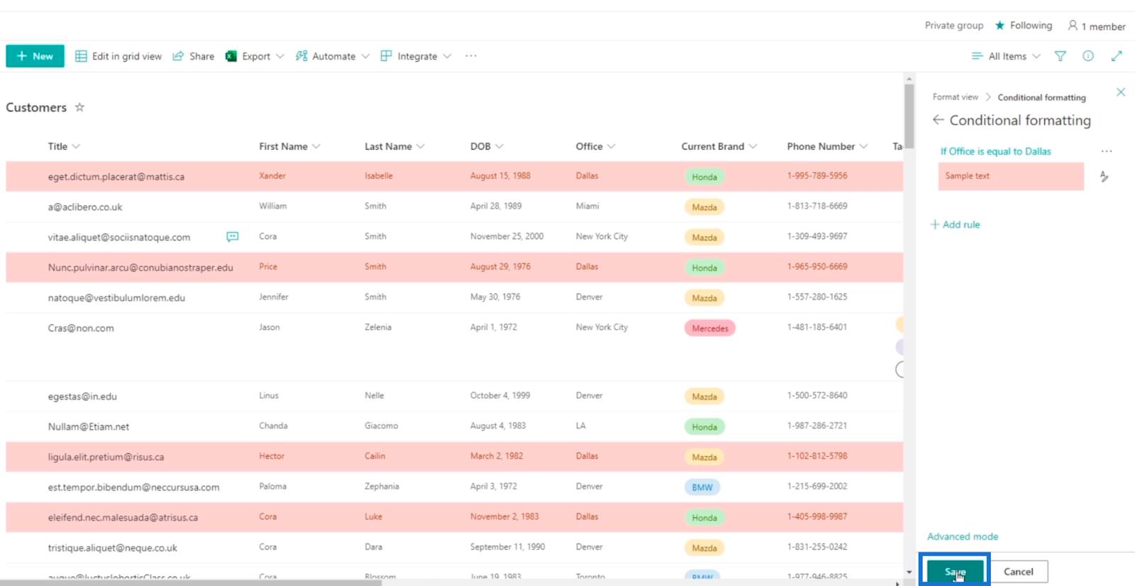 Tutorial de formatare a listei SharePoint