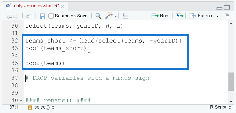 Aggiungi, rimuovi e rinomina colonne in R utilizzando Dplyr