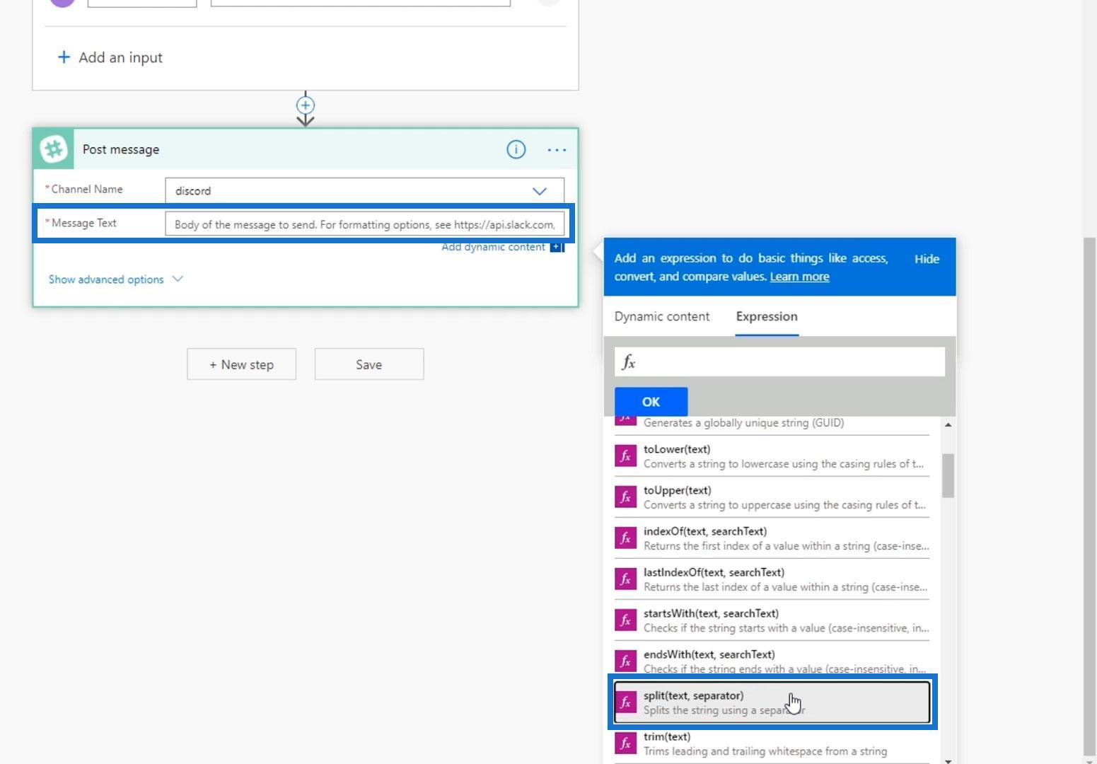 Power Automate Split Function et baies