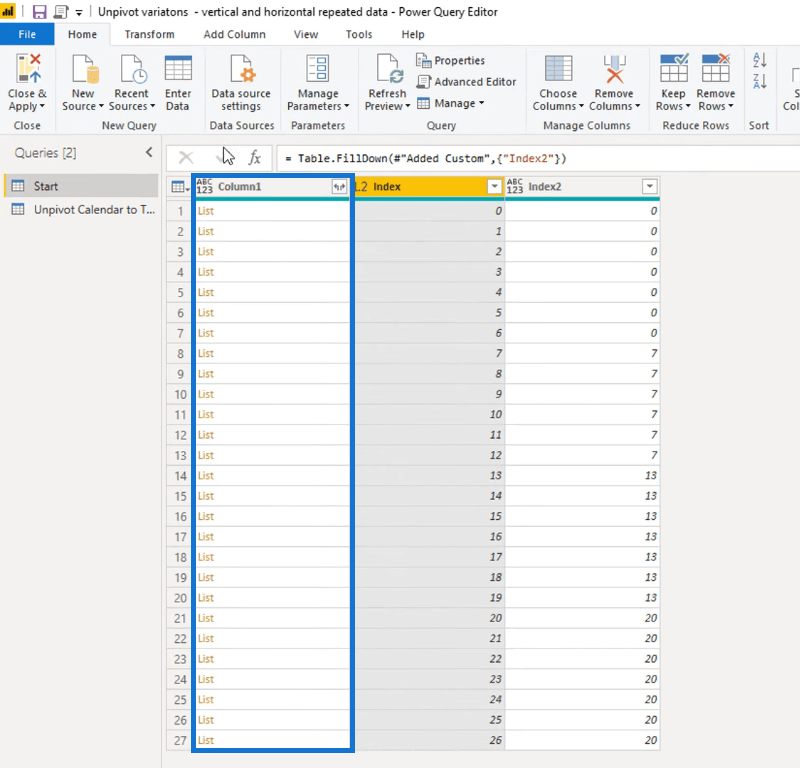 Transformer la disposition du type de calendrier en format tabulaire dans LuckyTemplates à l'aide de l'éditeur de requête