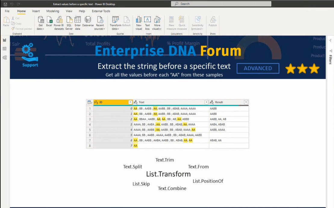 Power Query Advanced Editor gebruiken om waarden te extraheren vóór een specifieke tekst