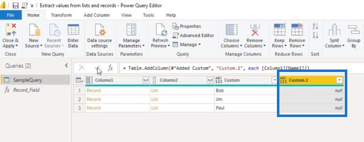 Extrair valores de registros e listas no Power Query