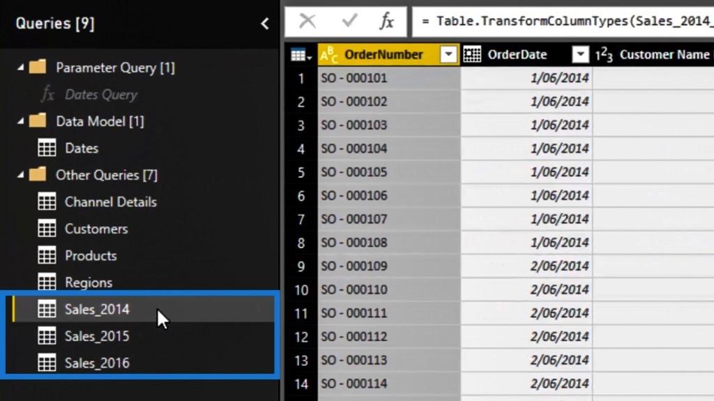 Power Query Editor: Staging-Abfragen