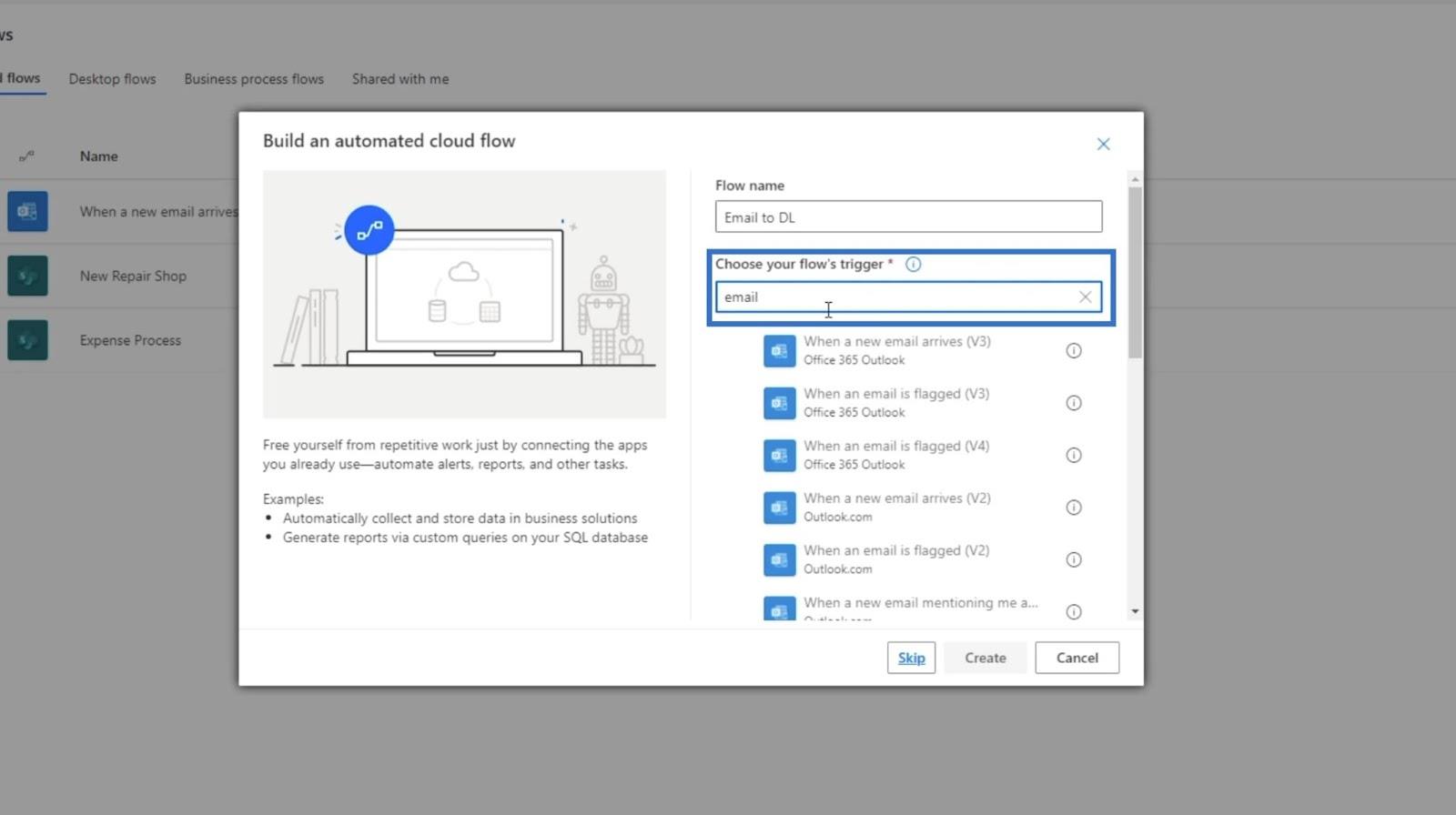 MS Flow : comment télécharger dans SharePoint par e-mail