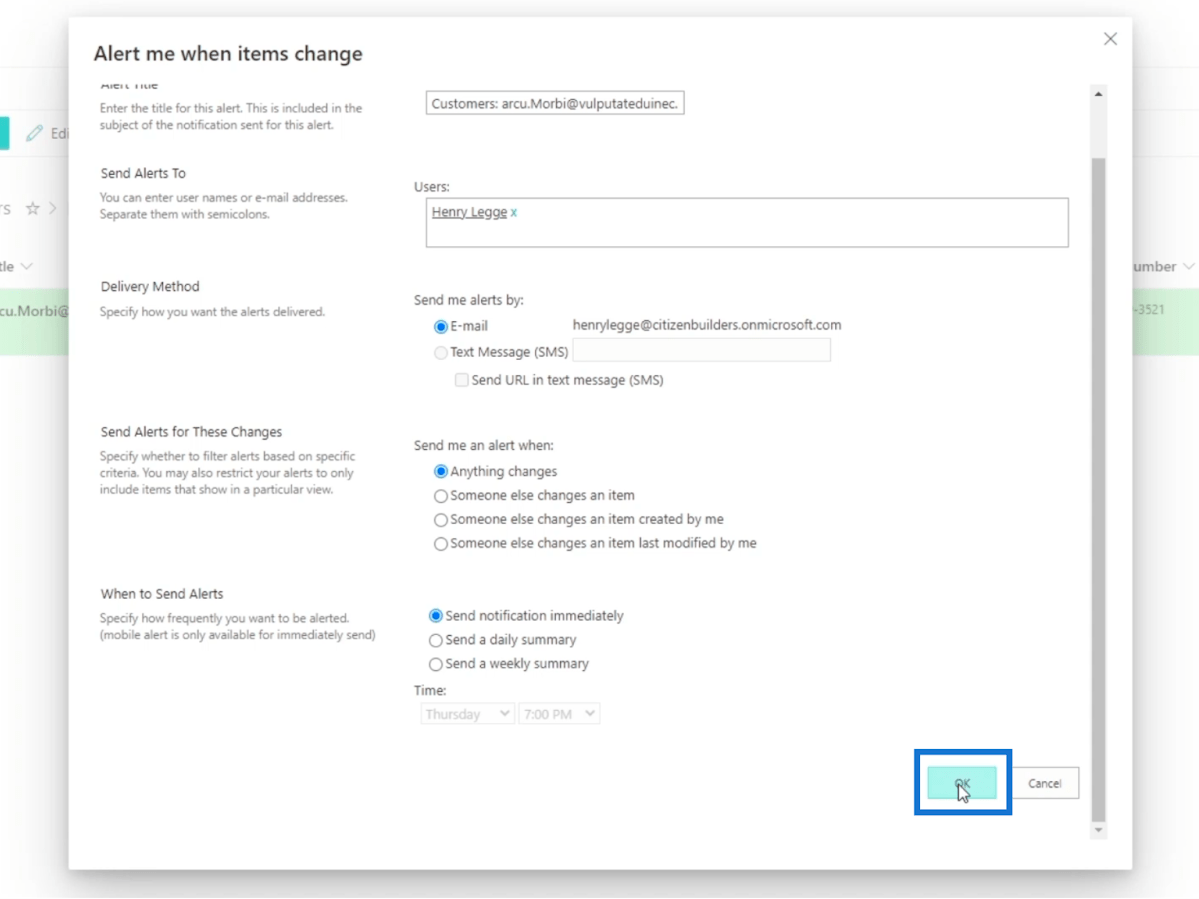 SharePoint 列表警報設置