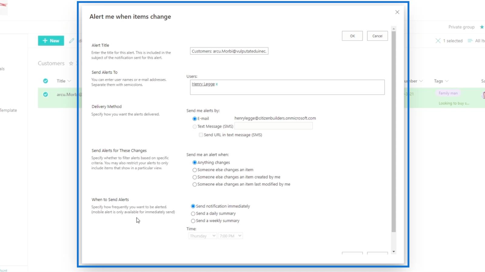 SharePoint 列表警報設置