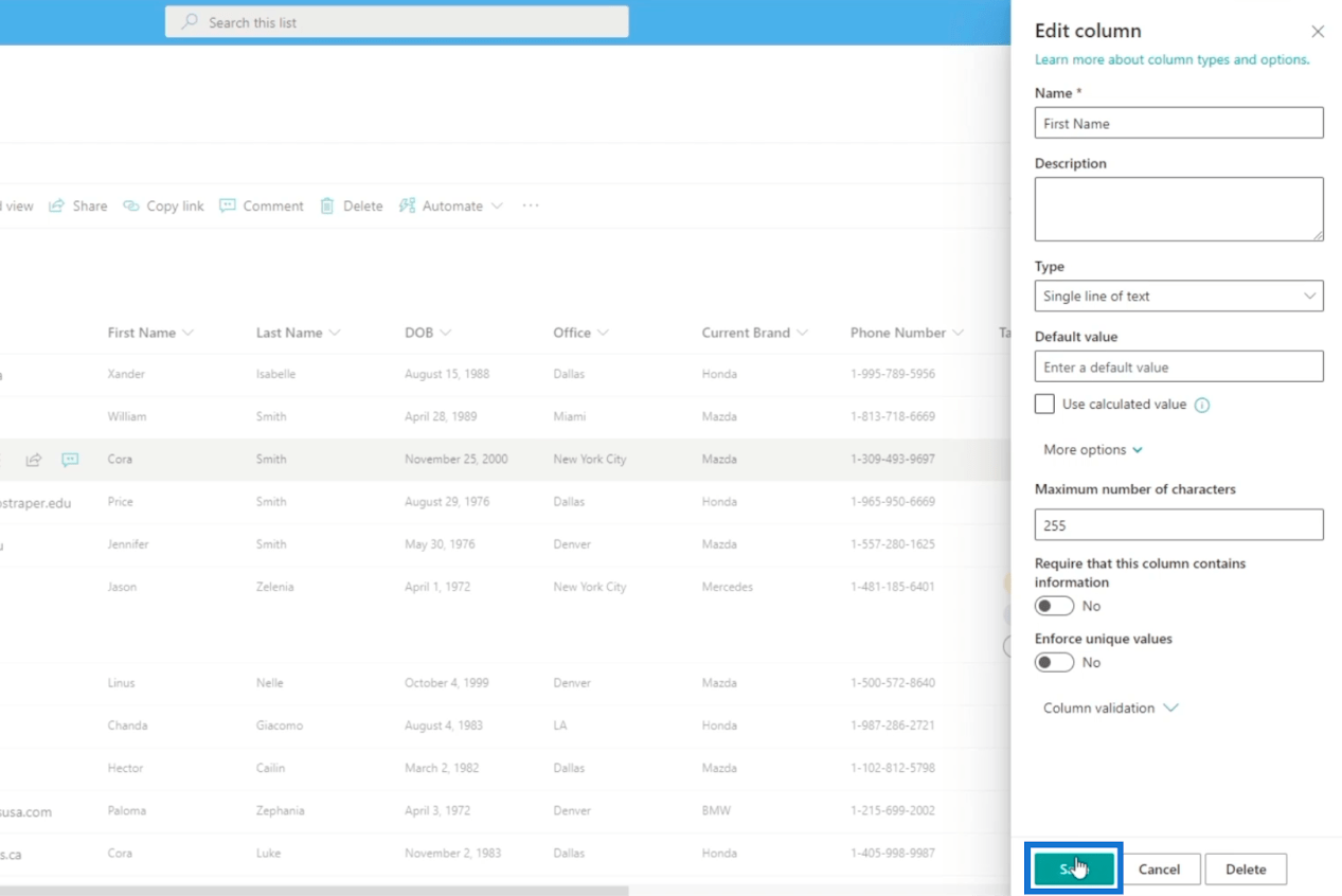 SharePoint 列驗證的兩種方式