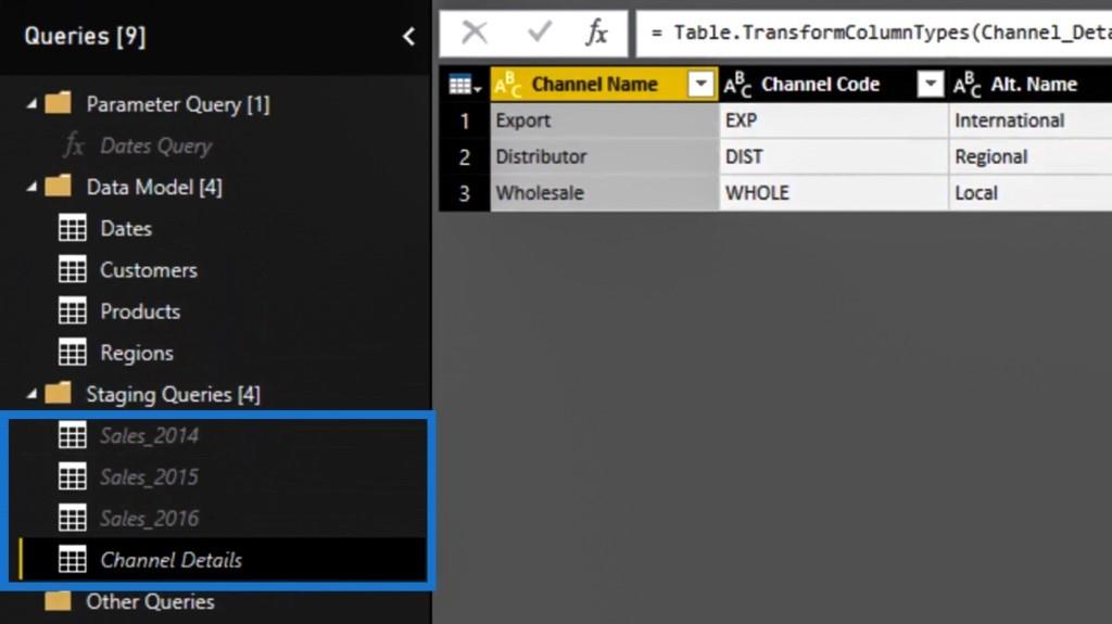 Power Query エディター: クエリのステージング