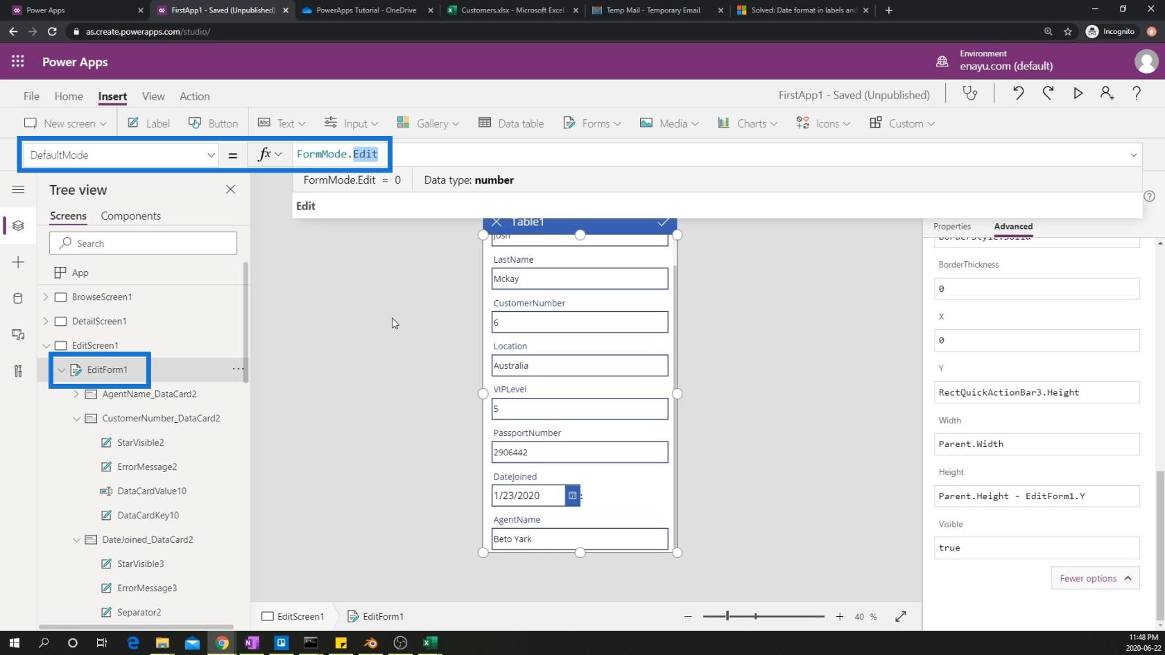 PowerApps 屏幕：編輯和更新