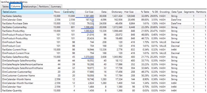 Analyseur VertiPaq dans DAX Studio |  Tutoriel LuckyTemplates