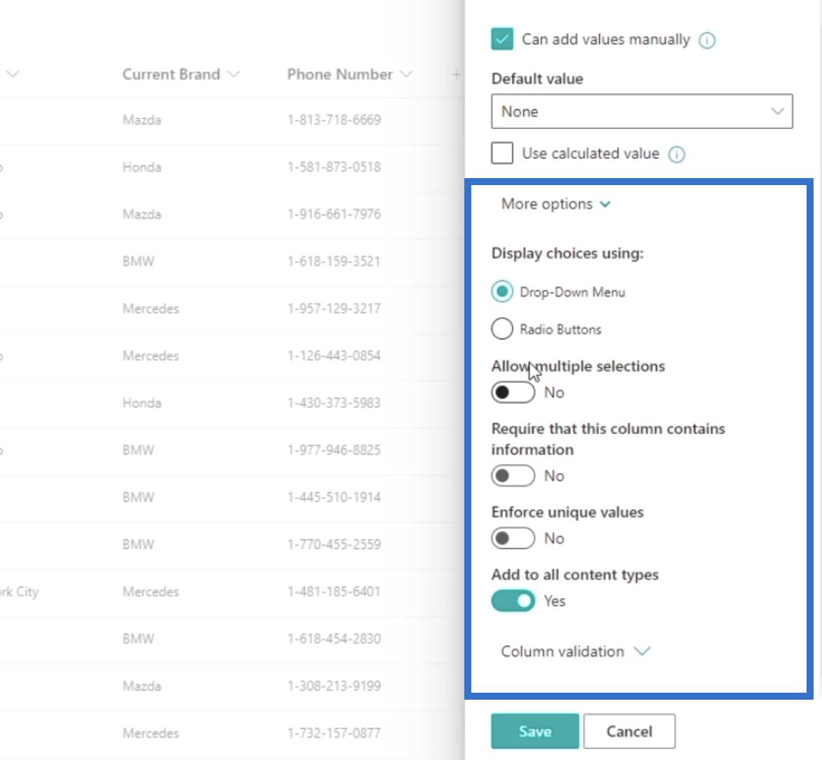 在列表中添加 SharePoint 選擇字段