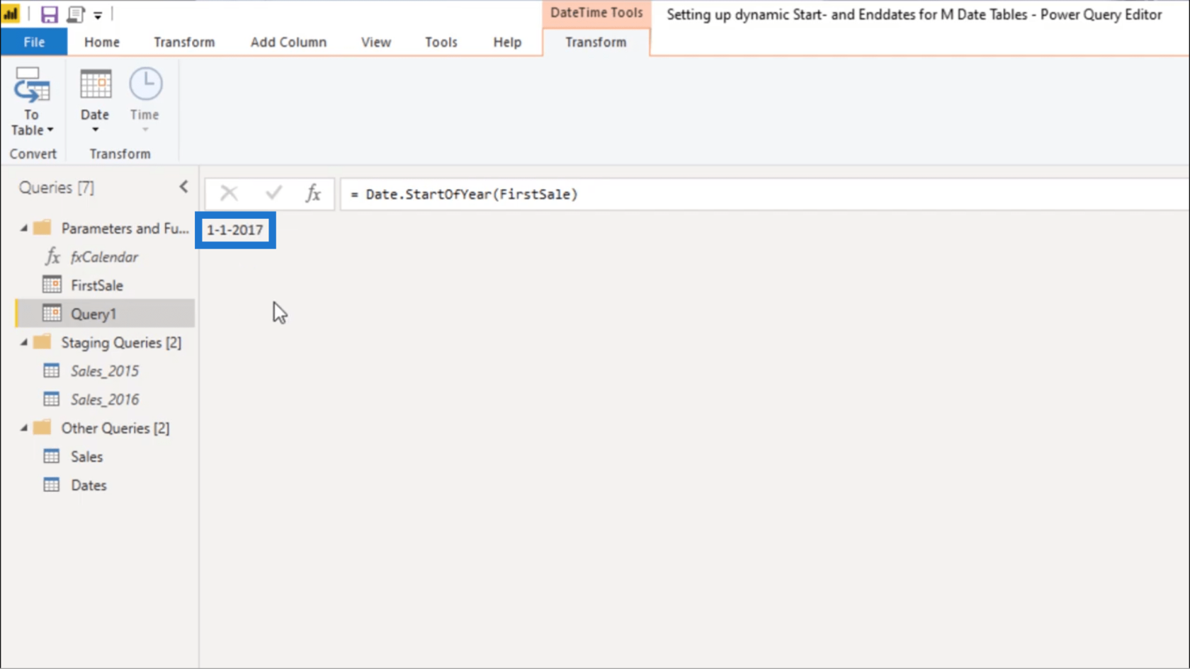 Configuration d'une date de début et d'une date de fin dynamiques pour les tables de dates Power Query