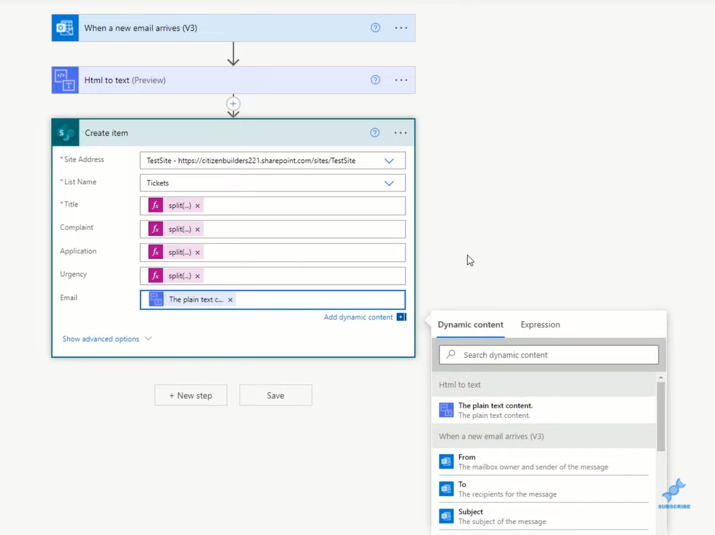 Comment analyser les e-mails et remplir les listes SharePoint dans Power Automate