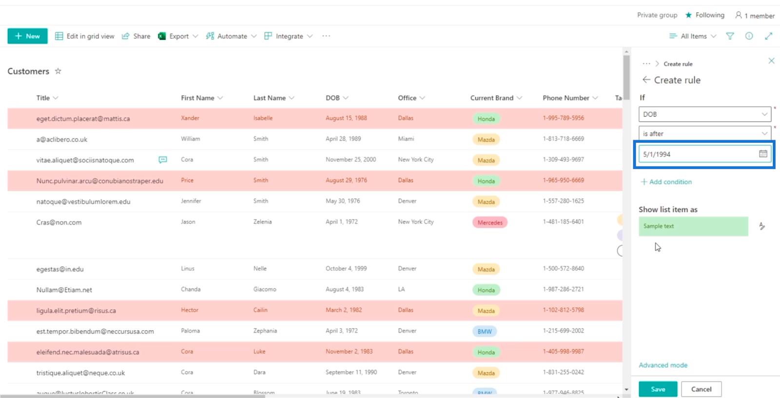 Tutorial de formatare a listei SharePoint