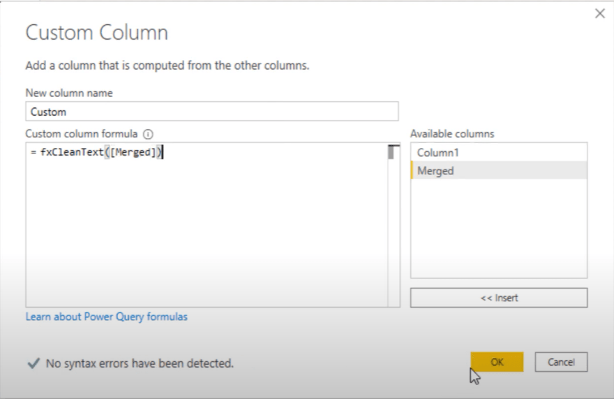 Création d'une fonction de nettoyage de texte personnalisée dans Power Query