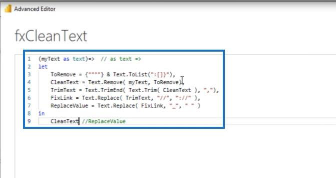 Création d'une fonction de nettoyage de texte personnalisée dans Power Query