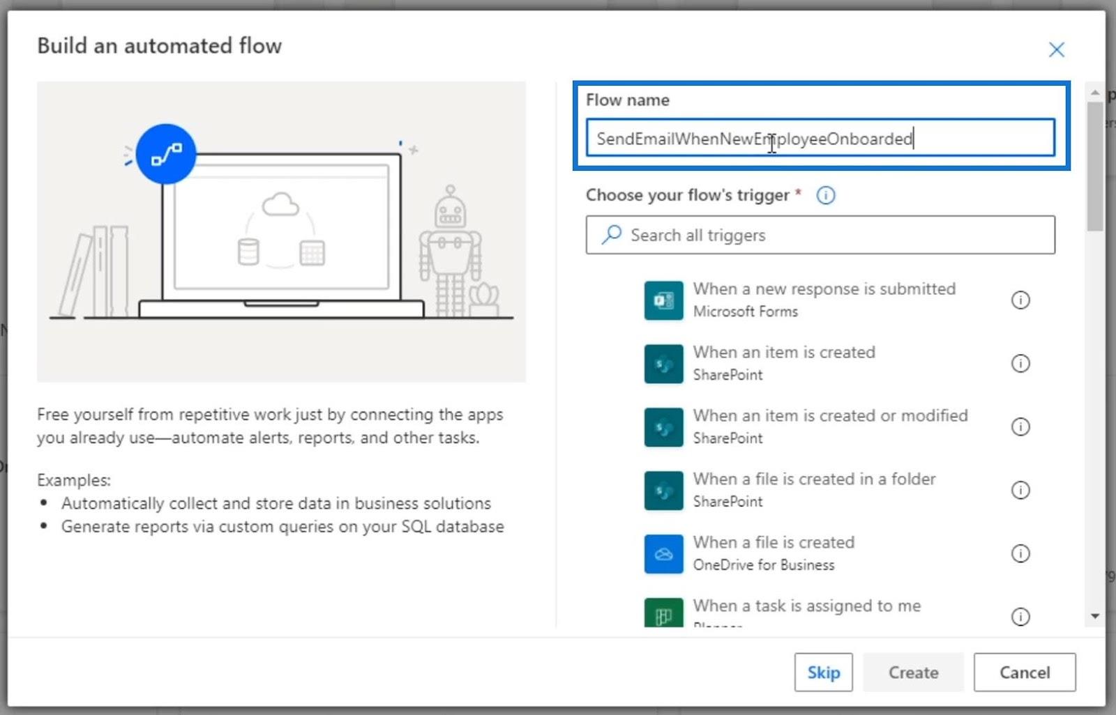 Intégration du flux des processus d'entreprise dans Power Automate