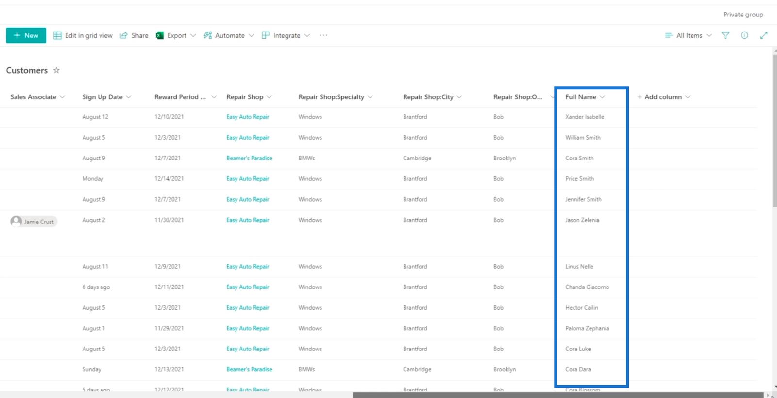 La vue du calendrier de la liste SharePoint