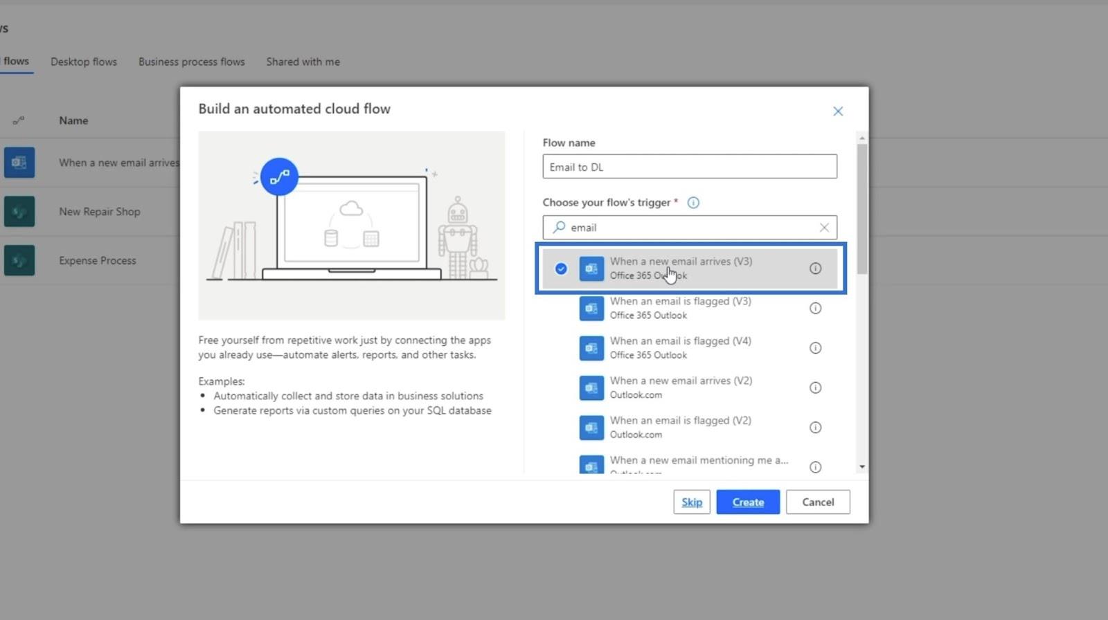 MS Flow : comment télécharger dans SharePoint par e-mail