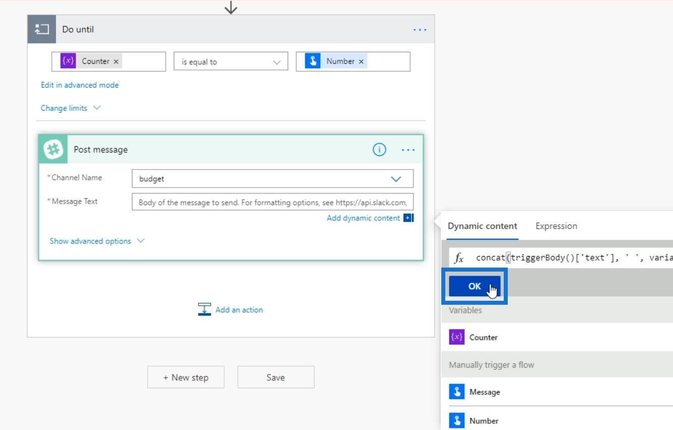 Faire jusqu'au contrôle de boucle dans Power Automate