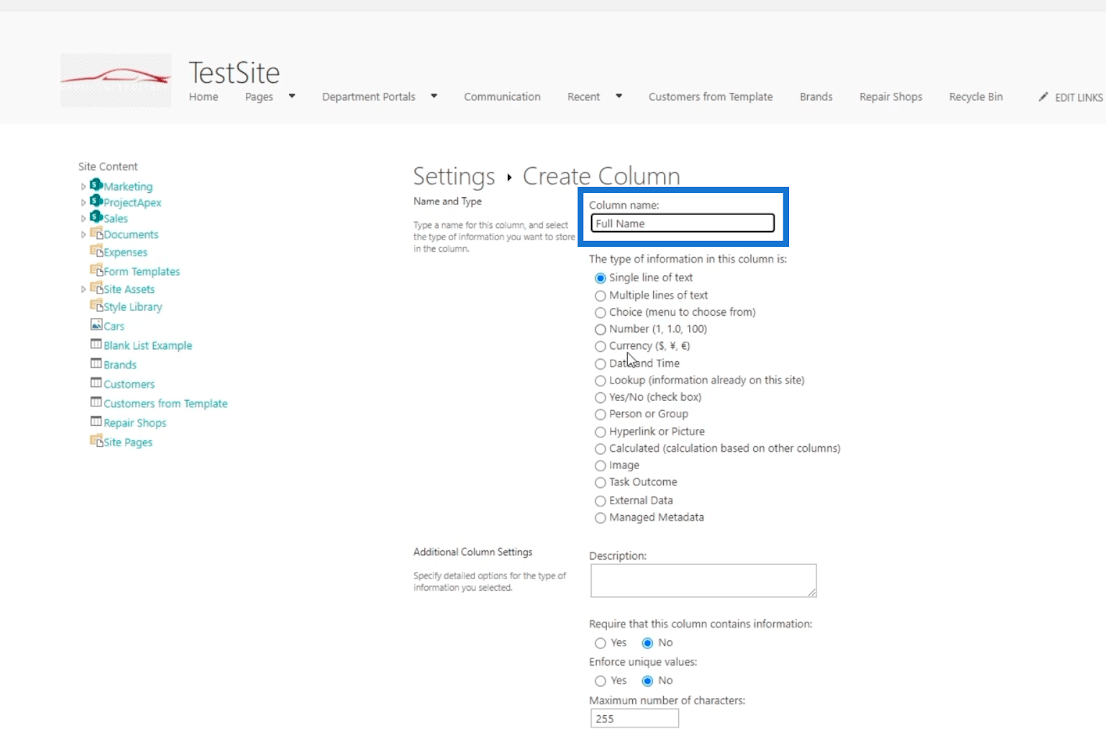 La vue du calendrier de la liste SharePoint